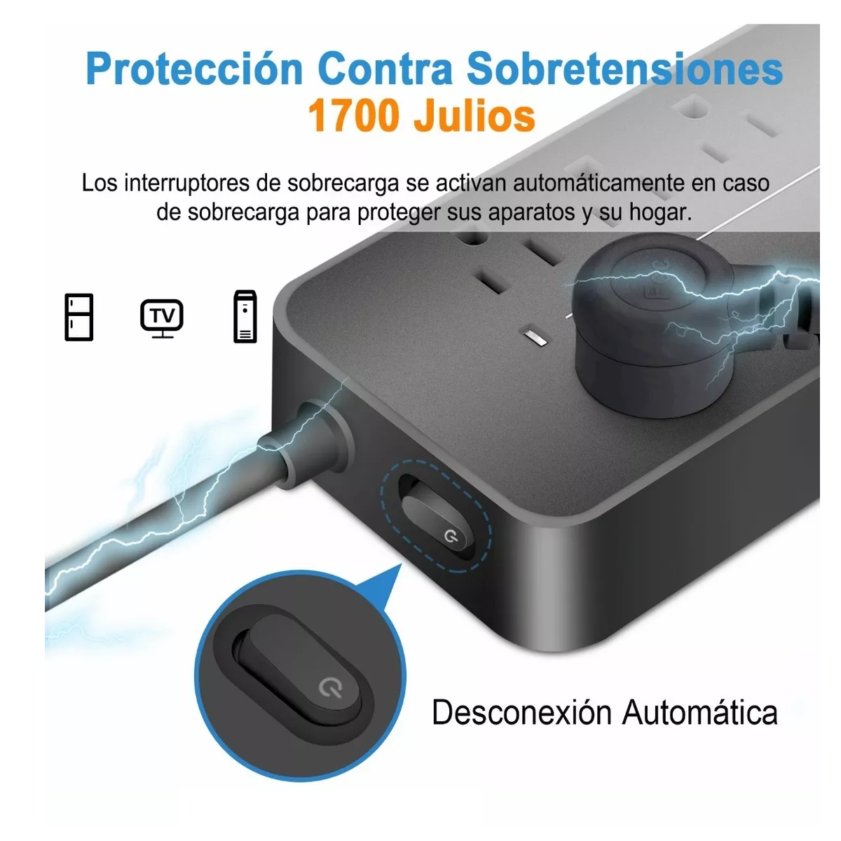 Regleta Cargador Multicontactos Con 8 Salidas 3 Usb 1 Tipo C Negro