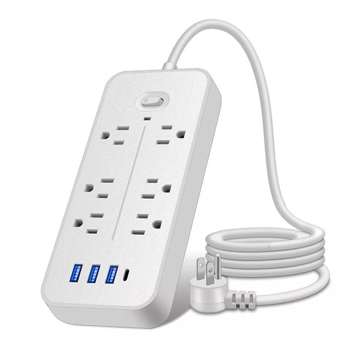 Regleta Cargador Multicontactos Con 6 Salidas 3 Usb 1 Tipo C Blanco