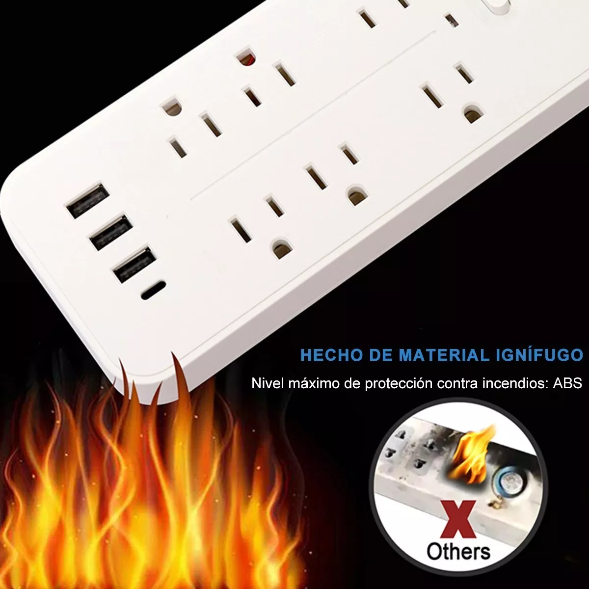 Regleta Cargador Multicontactos Con 6 Salidas 3 Usb 1 Tipo C Blanco