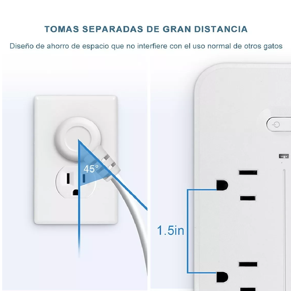 Regleta Cargador Multicontactos Con 6 Salidas 3 Usb 1 Tipo C Blanco