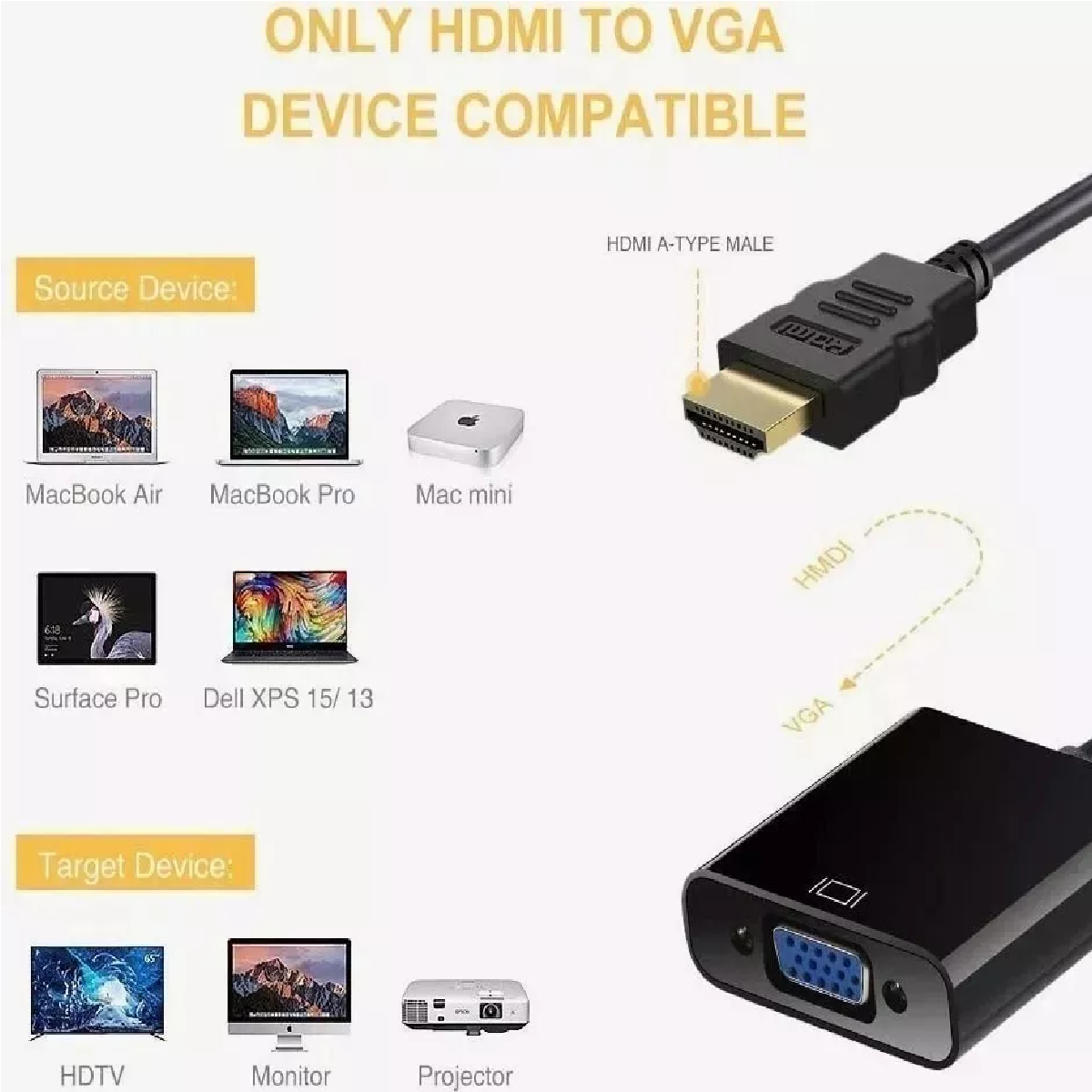 Adaptador Convertidor Hdmi A Vga Con Cable Audio 3.5mm