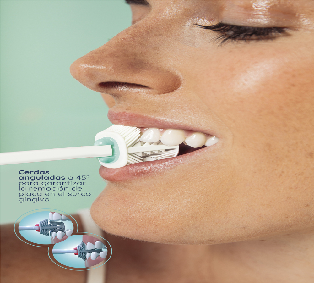 BALENE Cepillo dental doble cara con cerdas medias anguladas 45º Coral