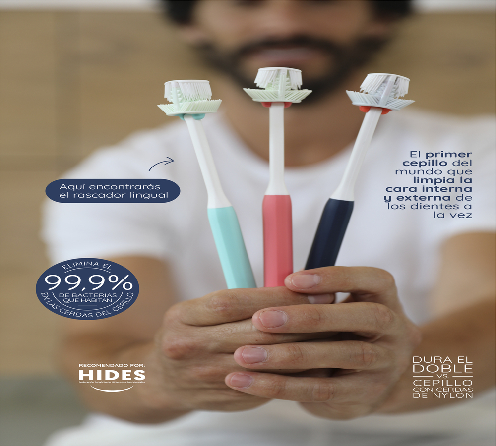 BALENE Cepillo dental doble cara con cerdas medias anguladas 45º Coral