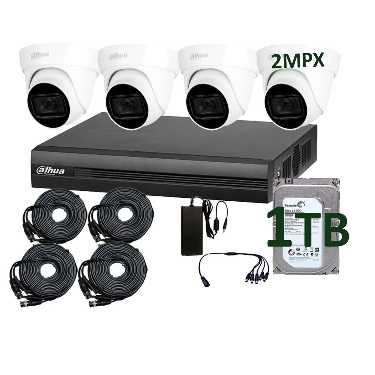Kit CCTV 4 camaras de seguridad domo dahua 2mpx disco 1Tb Audio Integrado Facil Instalacion