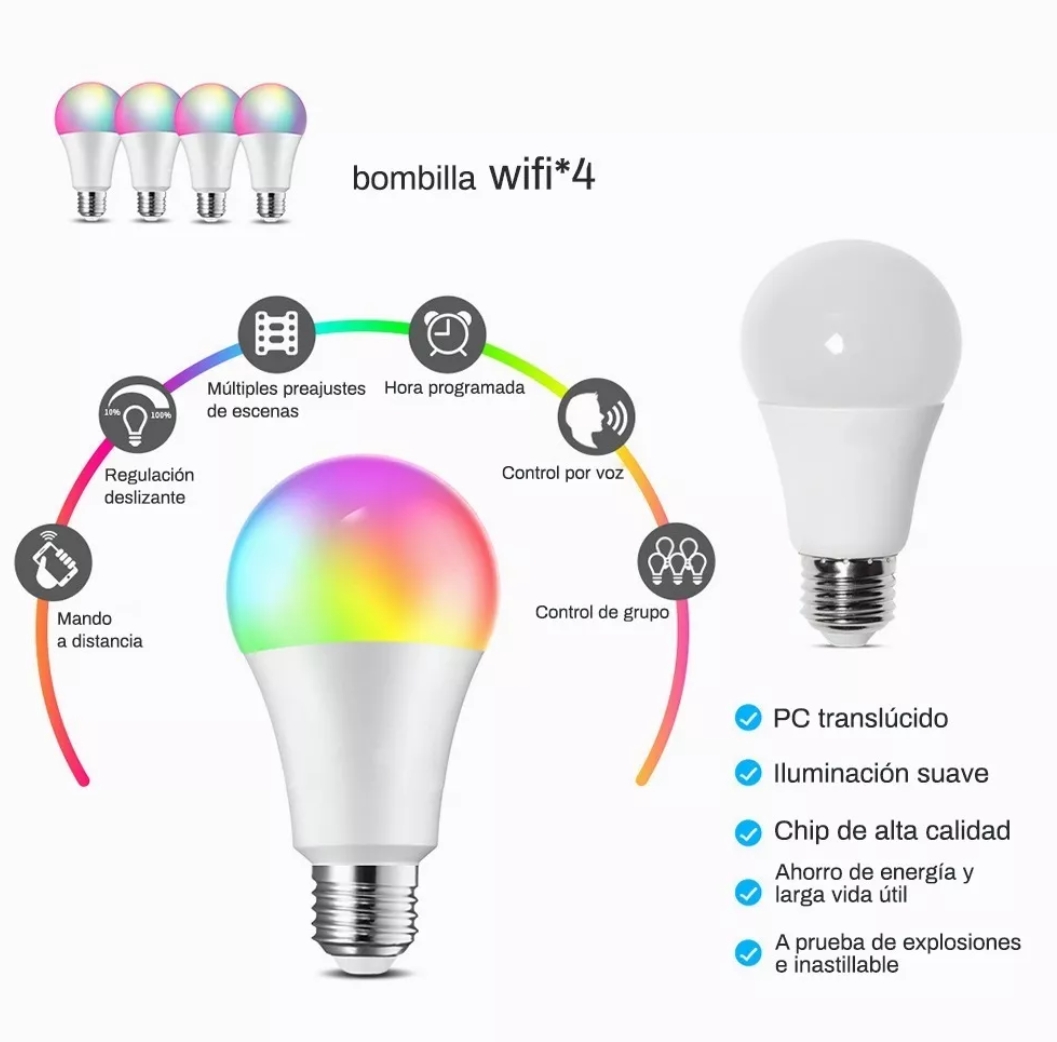 1/4 Bombillas, Bombillas Inteligentes, Bombillas Inteligentes Para  Dormitorio, Bombillas Con Control De Aplicación, Bombillas LED RGBW Que  Cambian De