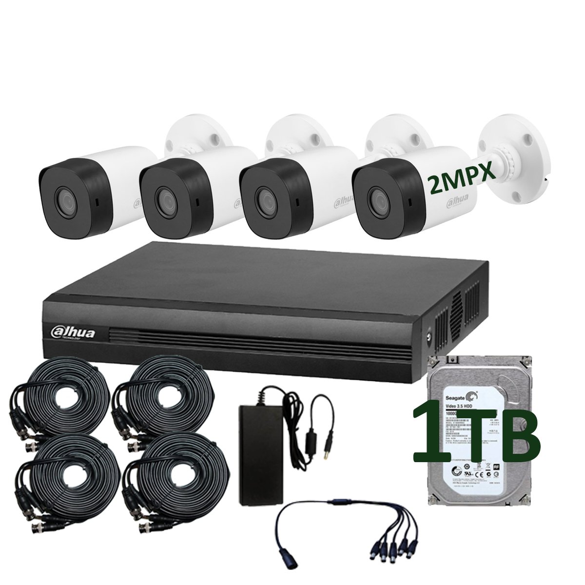 Kit vigilancia 2mp 1 cámara Grabador Memoria Cableado y cartel