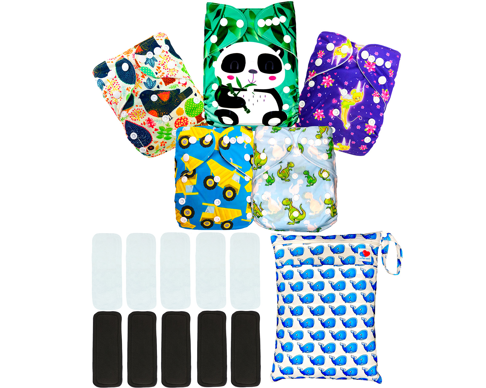 pañales ecológicos de tela para bebes con insertos noctunos más wetbag ecobaby original.