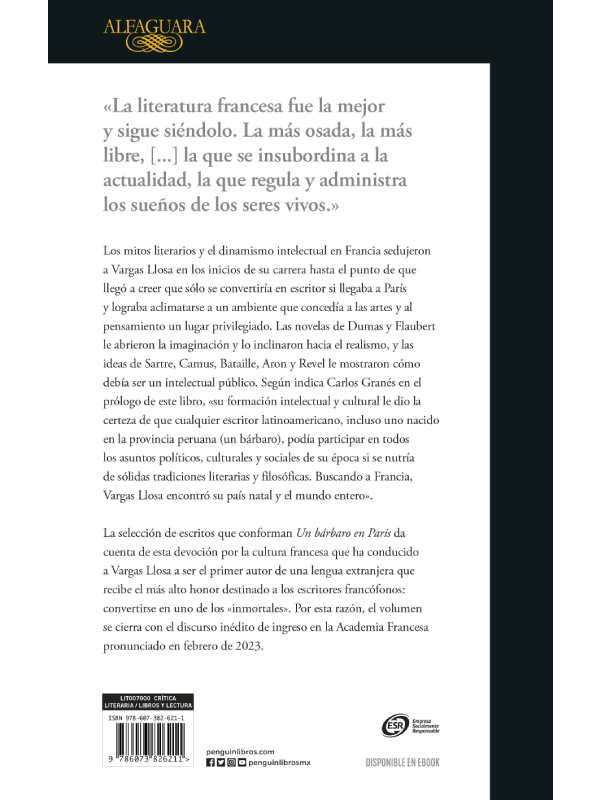 Un Bárbaro En París. Textos  Sobre La Cultura Francesa Autor Mario Vargas Llosa