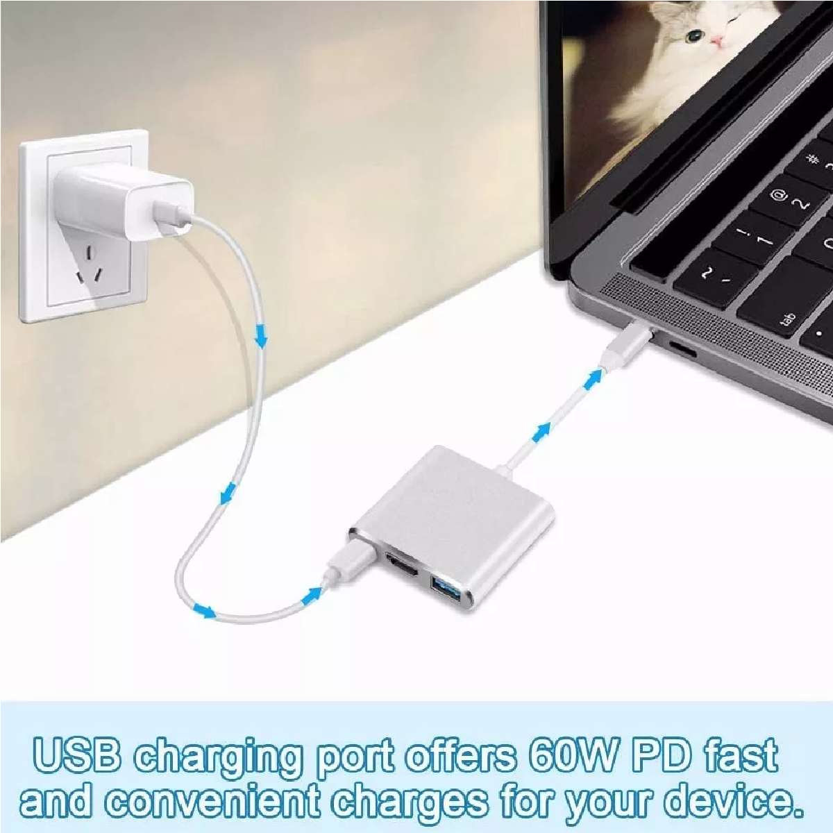 Adaptador Tipo C A Hdmi 4k Hub Convertidor Hub Usb3.0 3 En 1