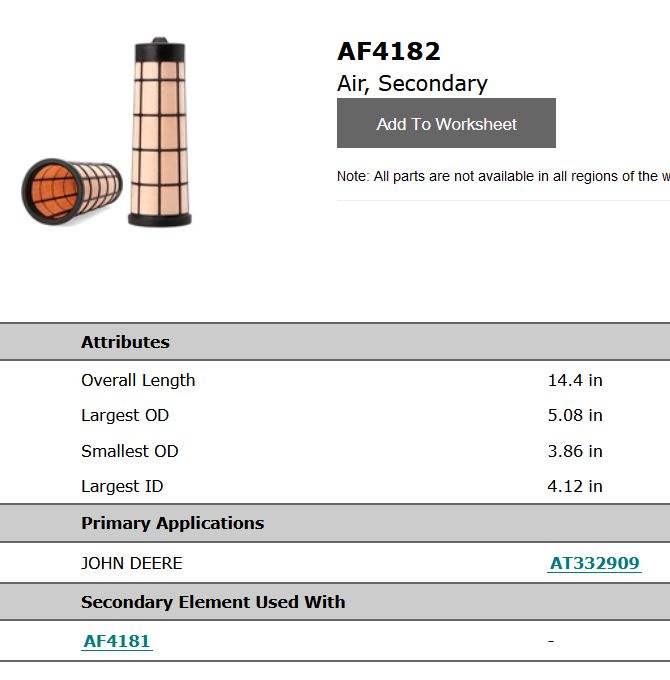 Af4182 Filtro Aire Secundario ( P611189 49189 Af 4182 )