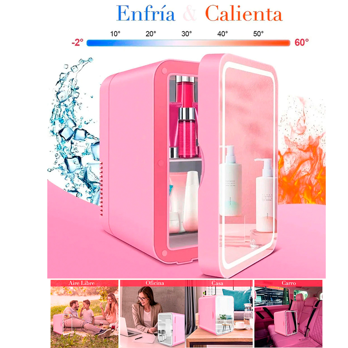 Mini Refrigerador De 8 Litros Con Luz Led Y Con Espejo (rosa)