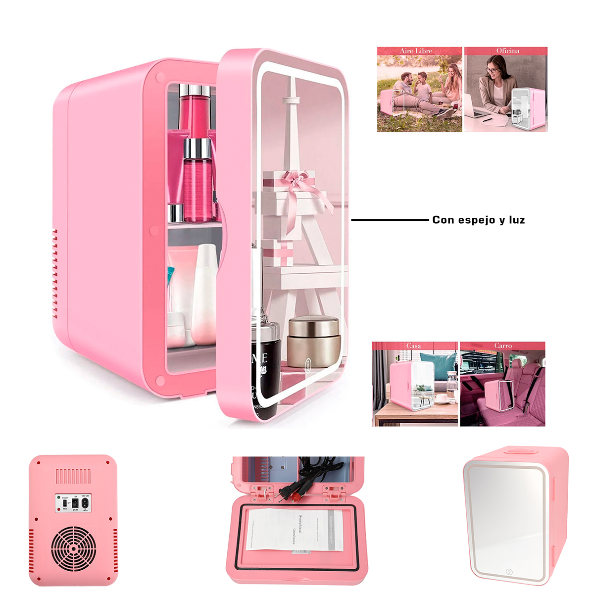 Mini Refrigerador De 8 Litros Con Luz Led Y Con Espejo (rosa)