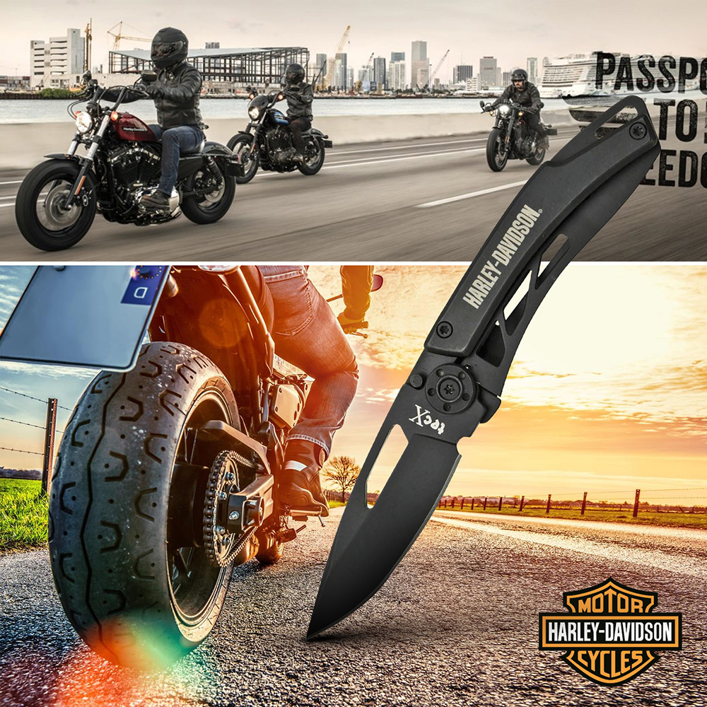 Mini Navaja Lisa con Clip para Billetes Negra Harley Davidson