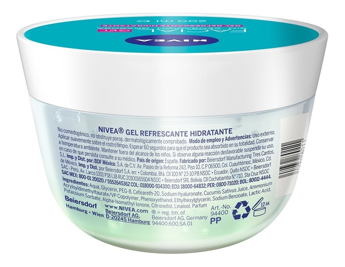 Gel Crema con acido hialurónico gel facial refrescante Nivea día para piel grasa/mixta de 100mL