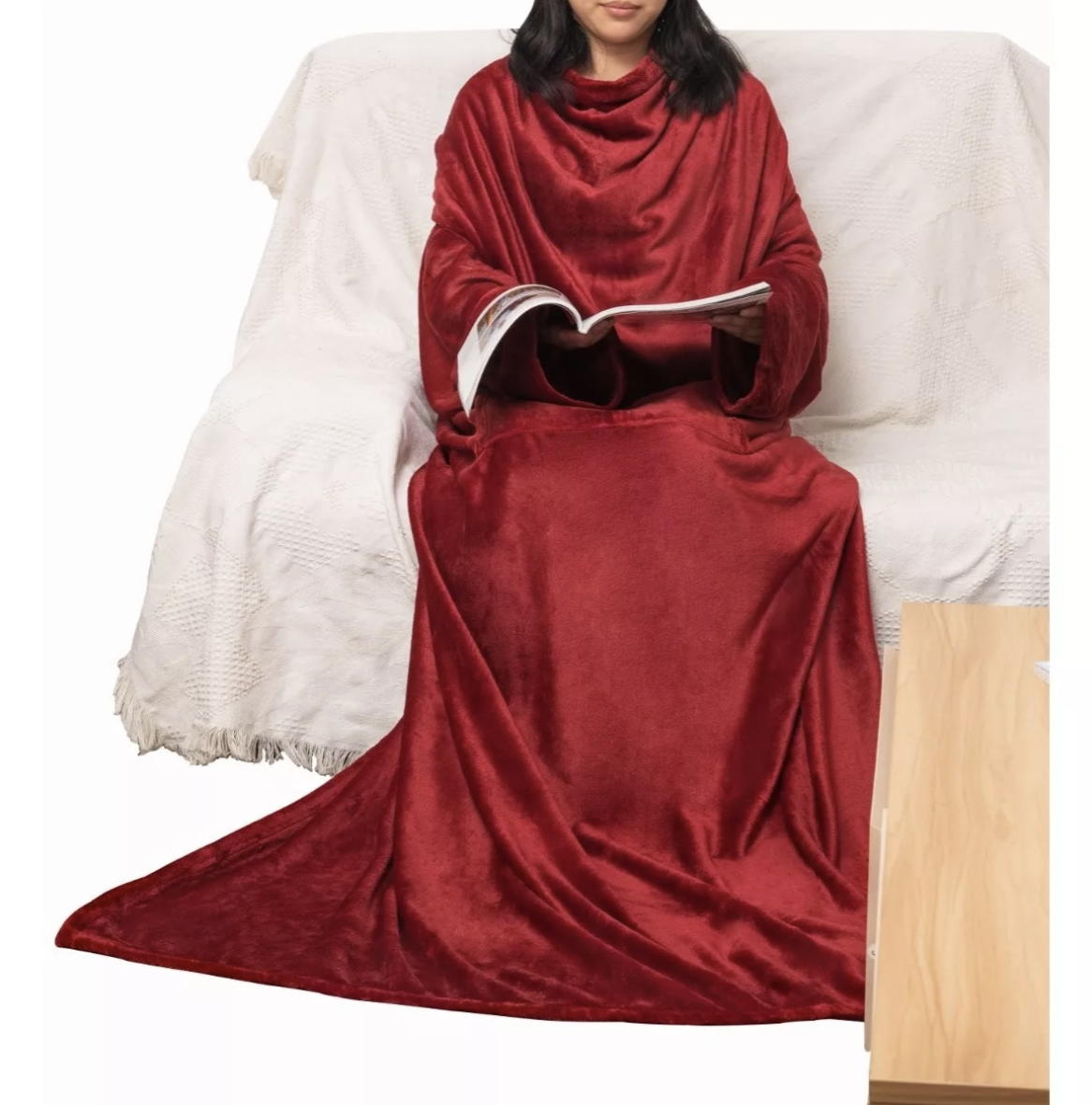 Manta Súper Suave De Franela Cobija Con Mangas Y Bolsillos FUNBU Roja