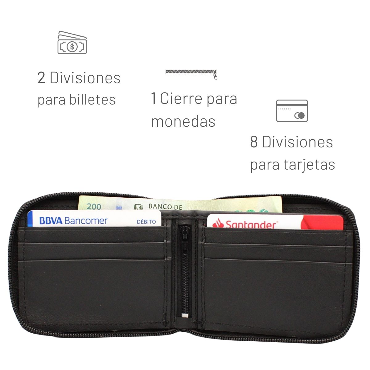 Cartera Billetera Carteras México Box Cierre Piel Genuina Regalo Hombre