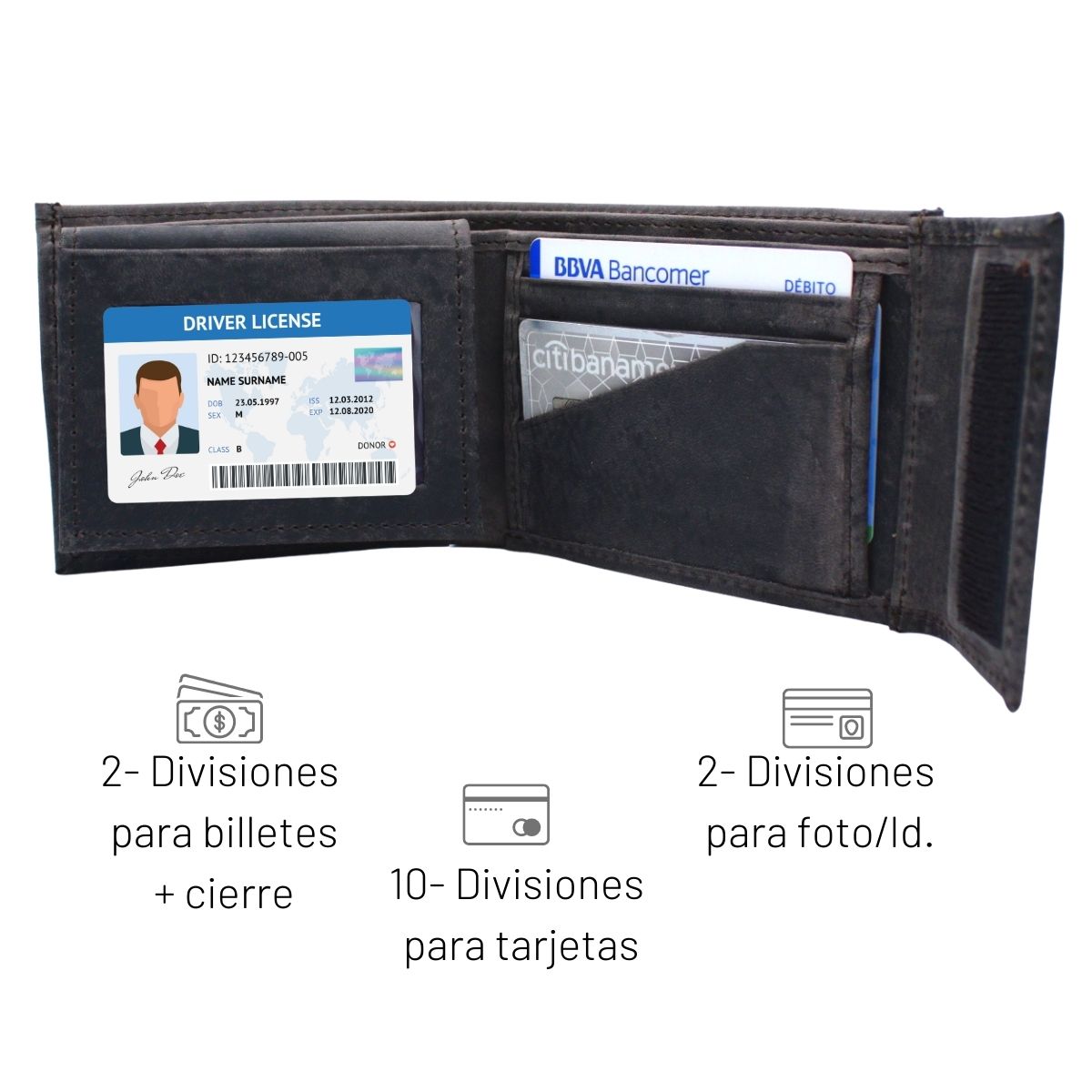 Cartera Billetera Carteras México Contacto Nobuck Piel Genuina Regalo Hombre