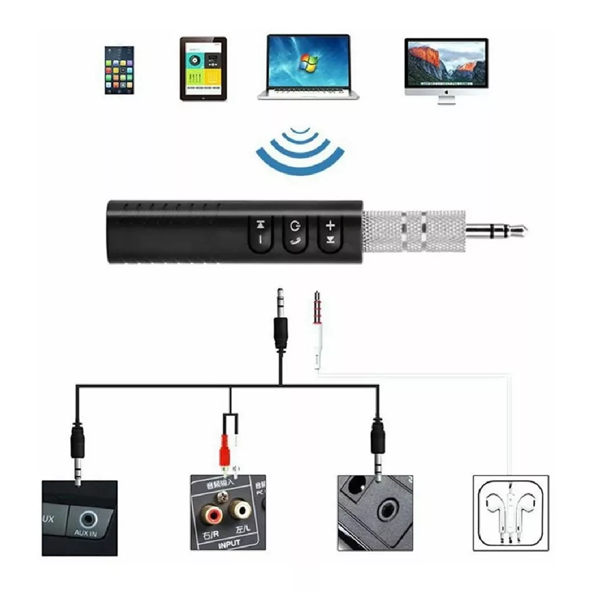 Receptor Auxiliar Bluetooth Auto Coche Manos Libres 3.5mm