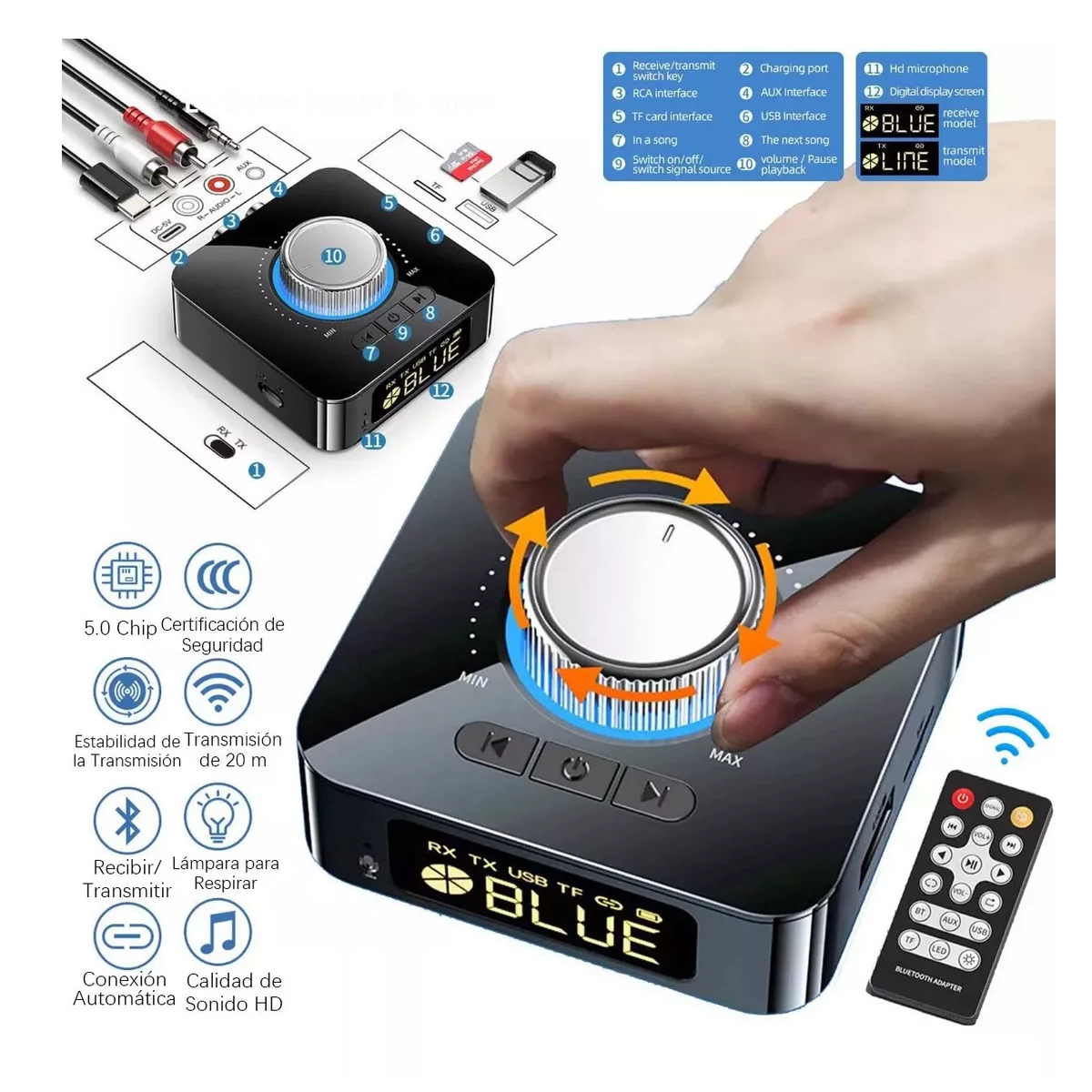 Bluetooth Transmisor/receptor Audio Estéreo 2 En 1 Adaptador