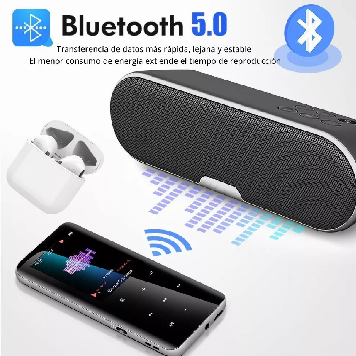Bluetooth 5.0 MP3 MP4 Reproductor HIFI Altavoces De Música Deporte MP4  Media Radio FM Lector De Voz Libros Electrónicos