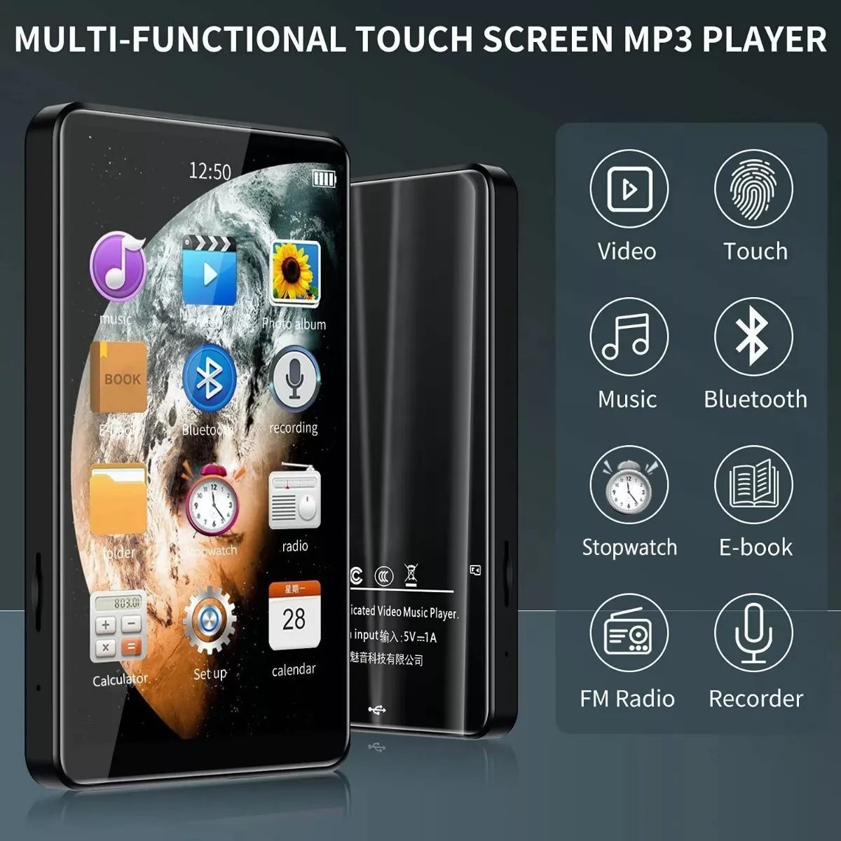 Reproductor Mp3 Mp4 Bluetooth Con Pantalla Táctil