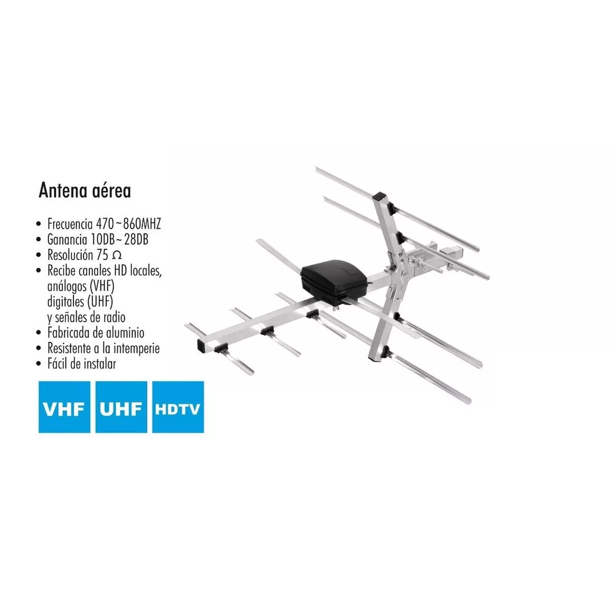 Antena Aérea 8 Elementos Television Radio Vhf Uhf Hdtv Full