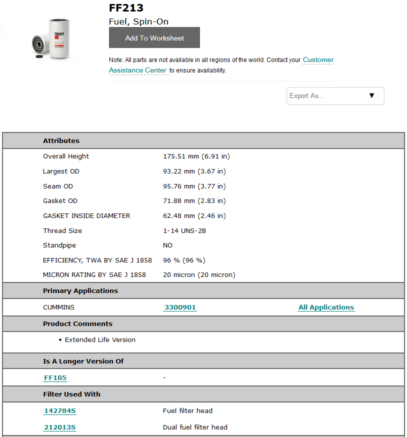 Ff213 Filtro Gasolina Diesel Ff 213 P553854 Wk 950/16 X