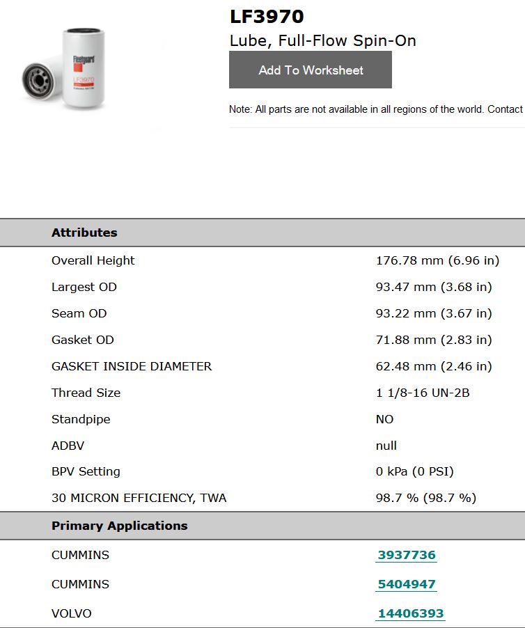 Lf3970  Filtro Aceite ( P550428 57182 B7177 C-5708 Lf 3970 )