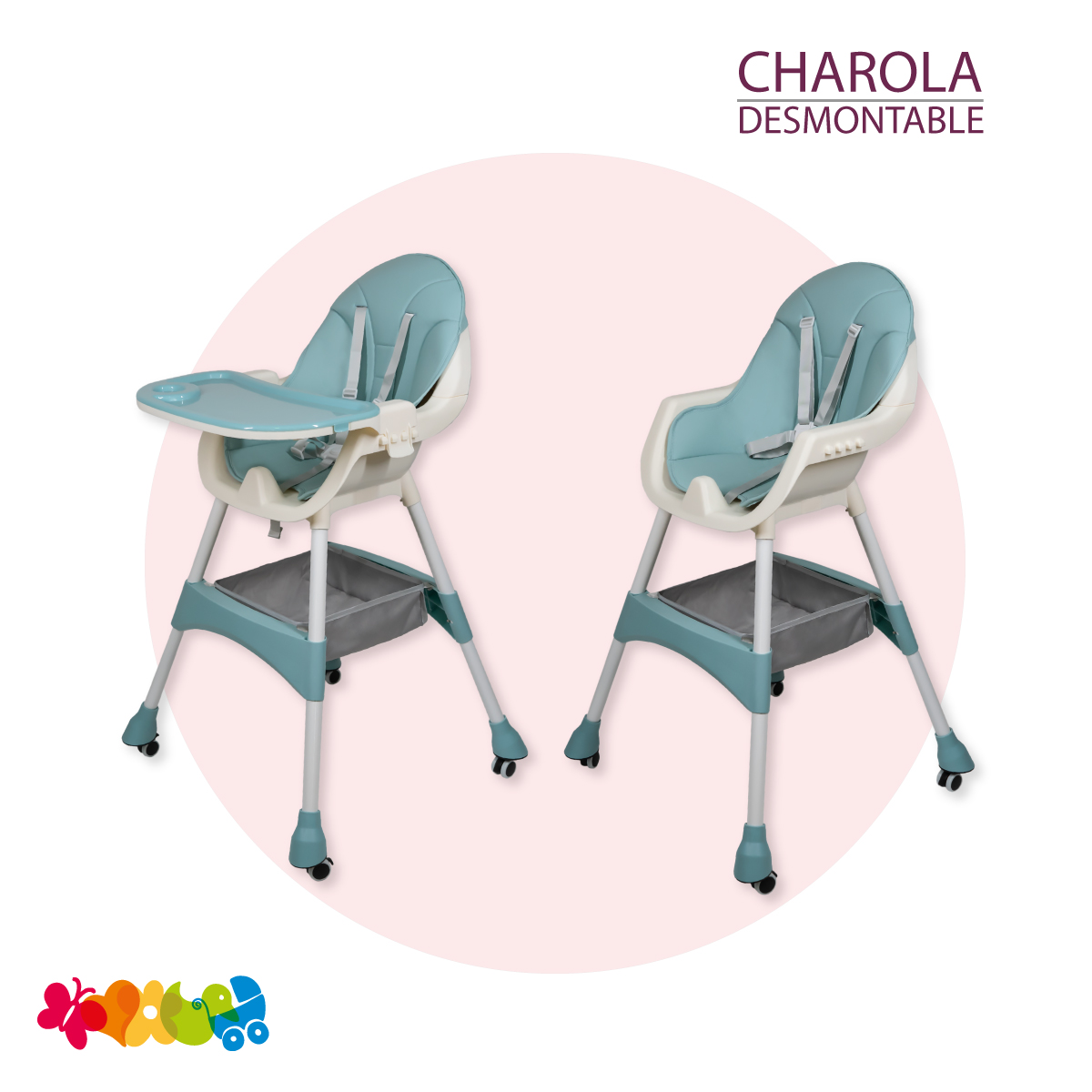 Silla Alta Para Bebé Aeiou S-01 Periquera Con Llantas Aqua