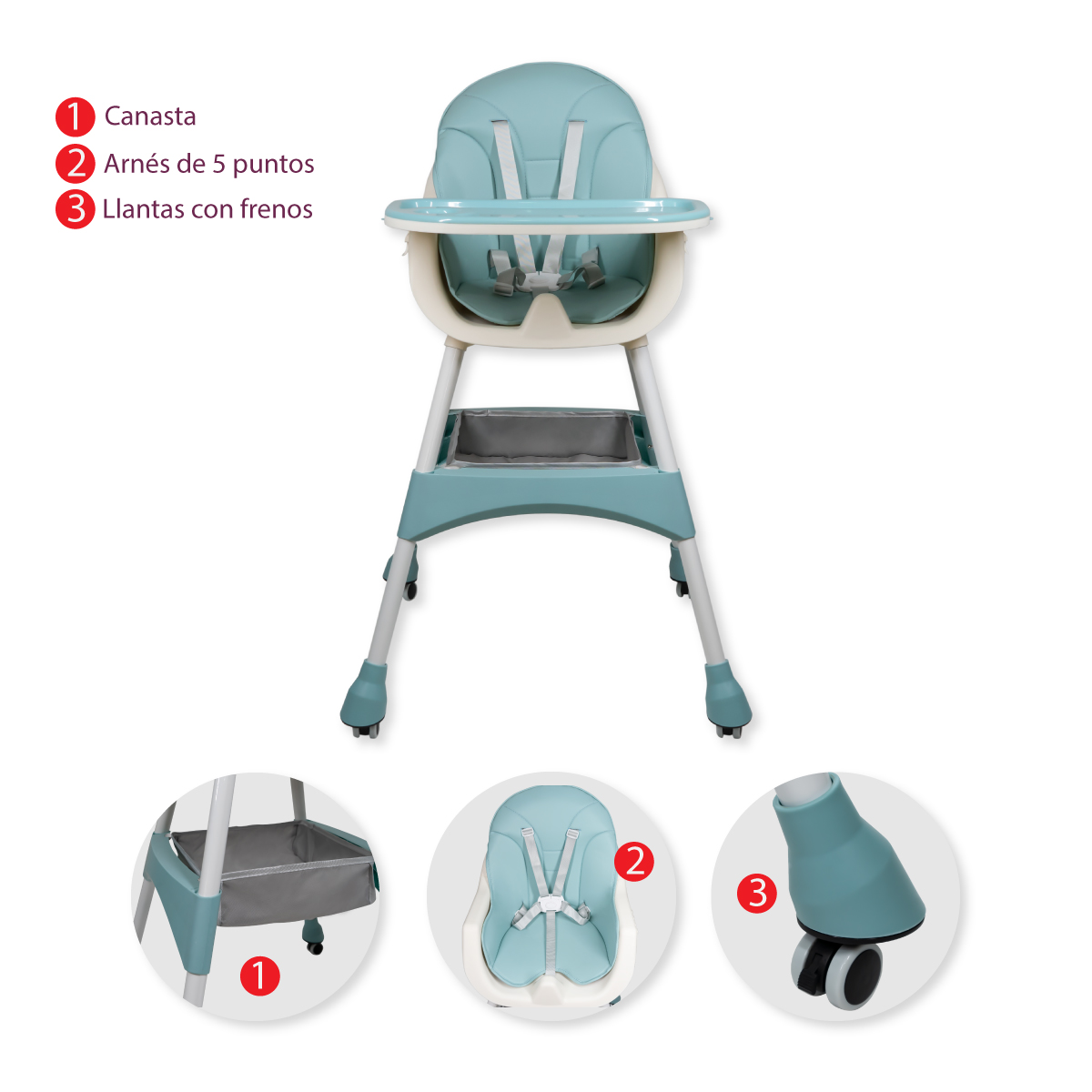 Silla Alta Para Bebé Aeiou S-01 Periquera Con Llantas Aqua