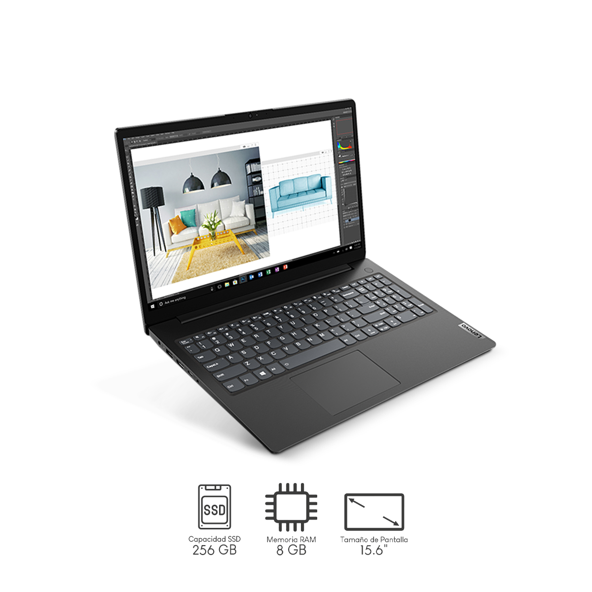 Laptop Lenovo V15 G2 amd Ryzen 5-5500U 6C 8GB 512GB ssd pcie 15.6Pulg FHD W11H Teclado Ingles Pin UK Black + Audífonos