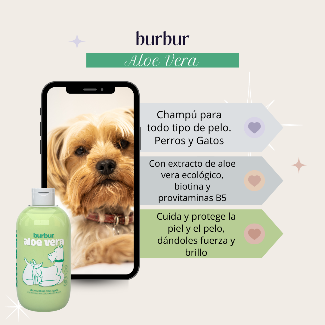 Burbur Shampoo Aloe Vera para Perros y Gatos de 400 ml