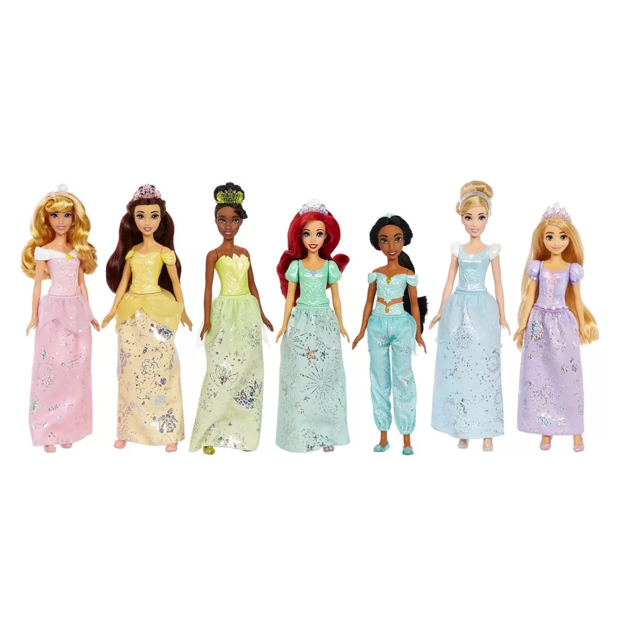 Set 7 Muñecas Princesas Disney Vestidos Destellantes