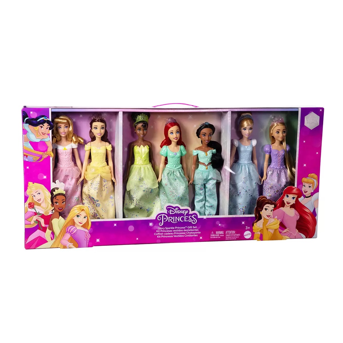 Set 7 Muñecas Princesas Disney Vestidos Destellantes