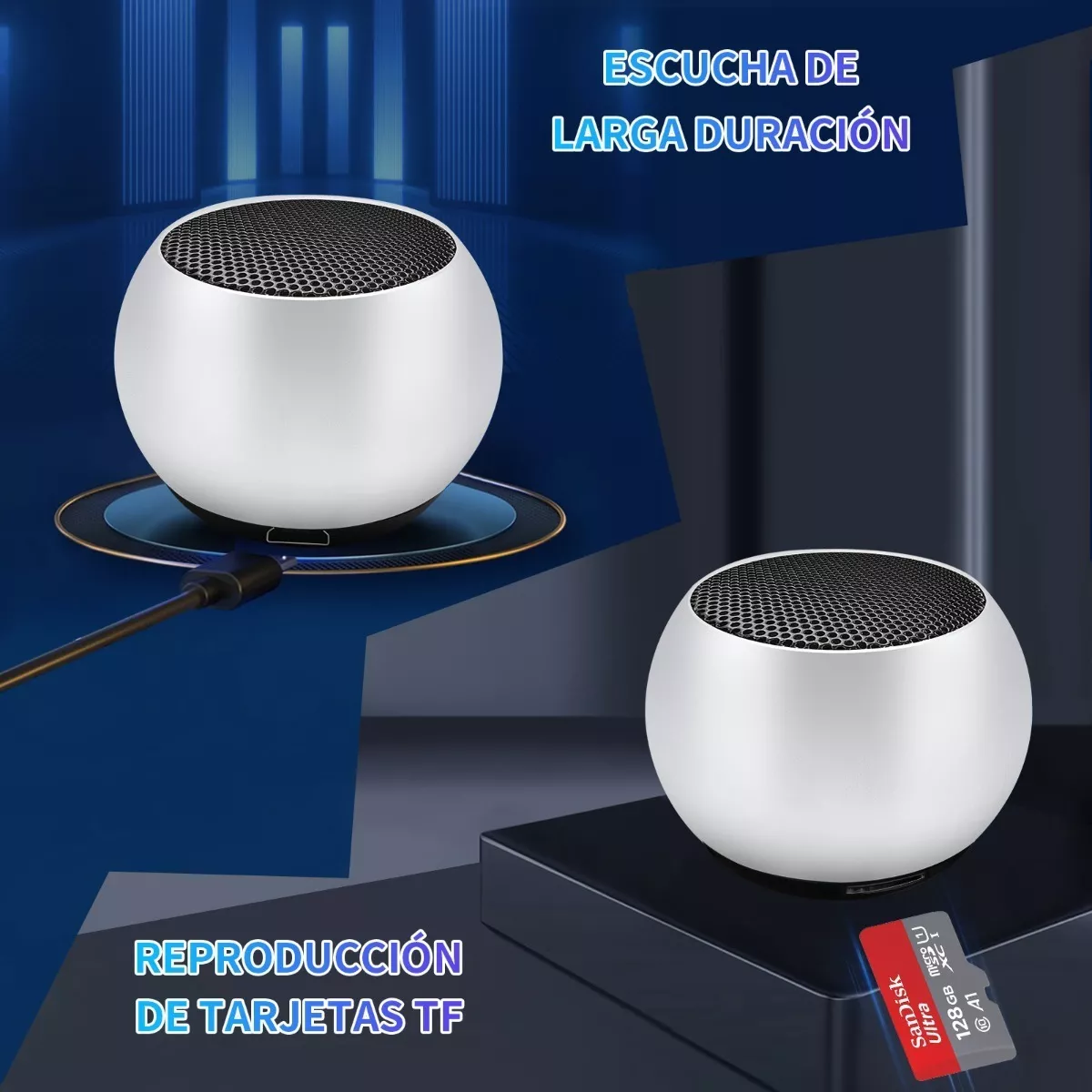 Bocina Bluetooth Portatil Mini Speaker Echo Dot Inalambricas Plata