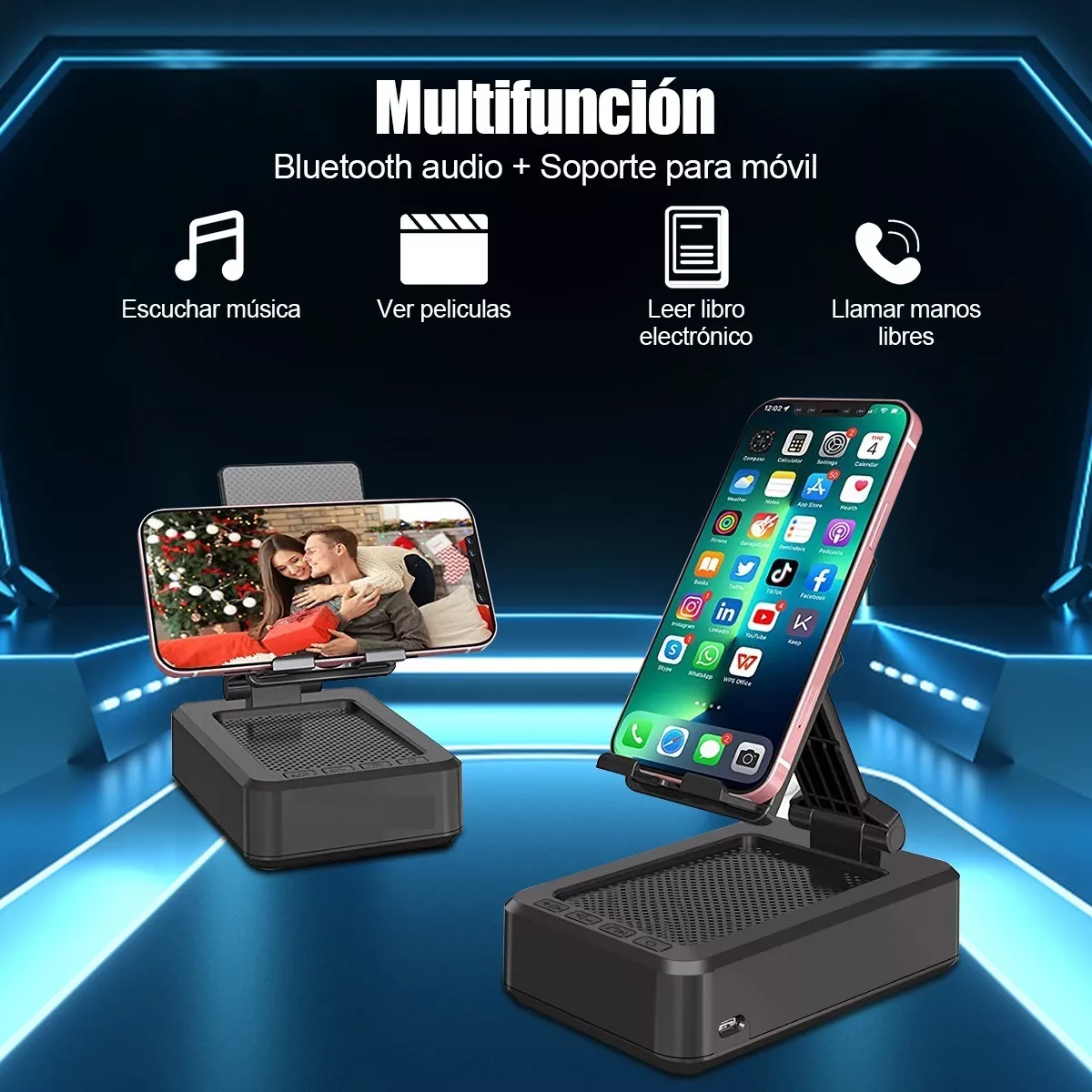 Soporte Celular Bocina Inalambrica Bluetooth Portatil