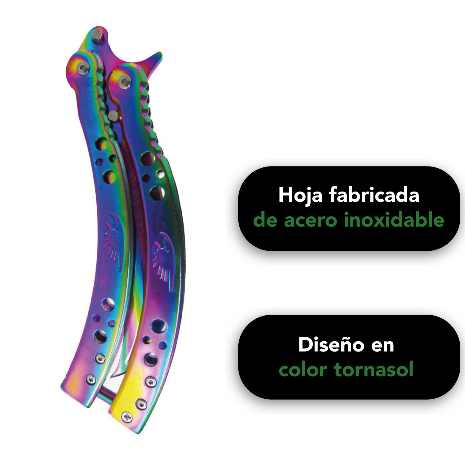 Navaja Cuchillo Mariposa Tornasol Tactica Balisong Acero Inoxidable