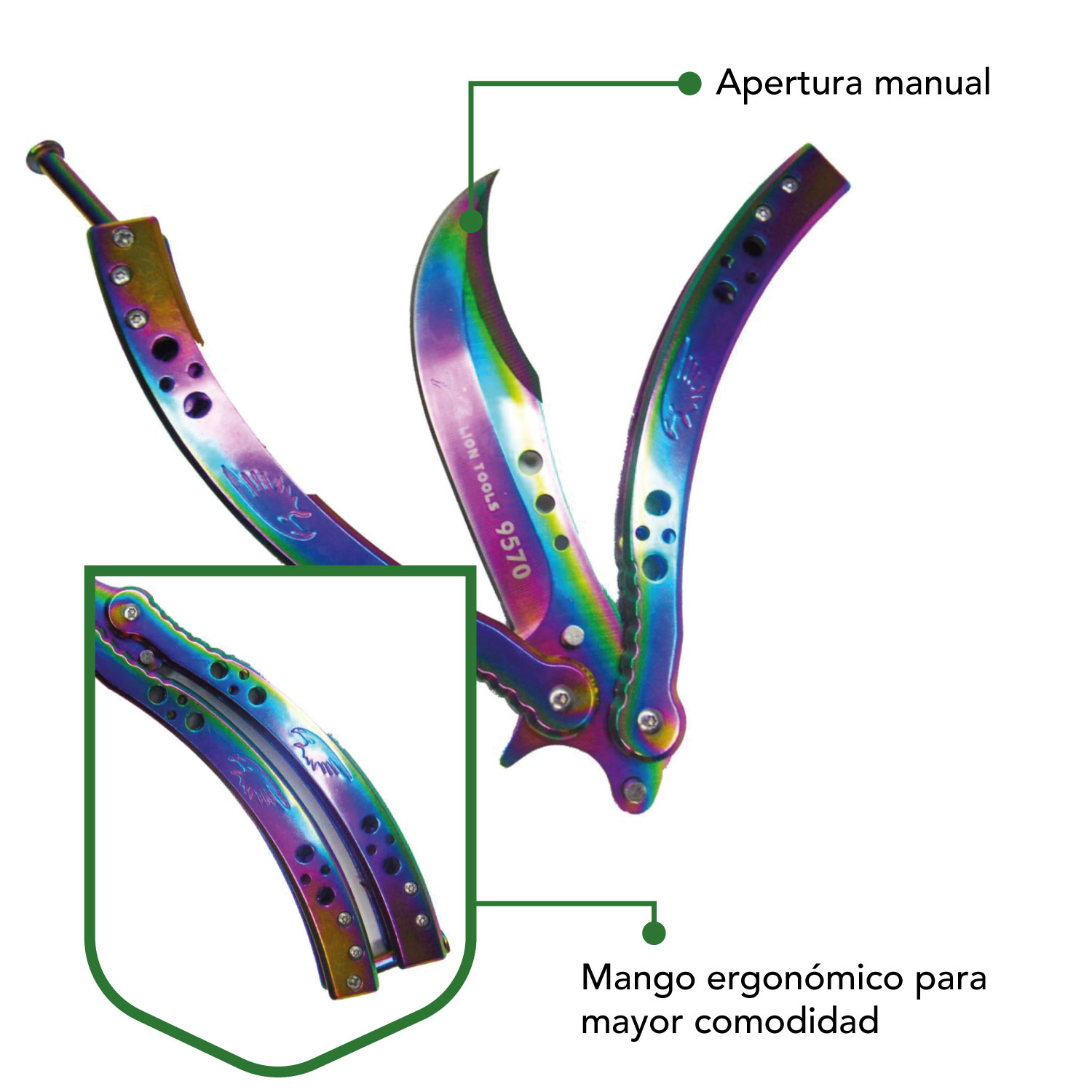 Navaja Cuchillo Mariposa Tornasol Tactica Balisong Acero Inoxidable
