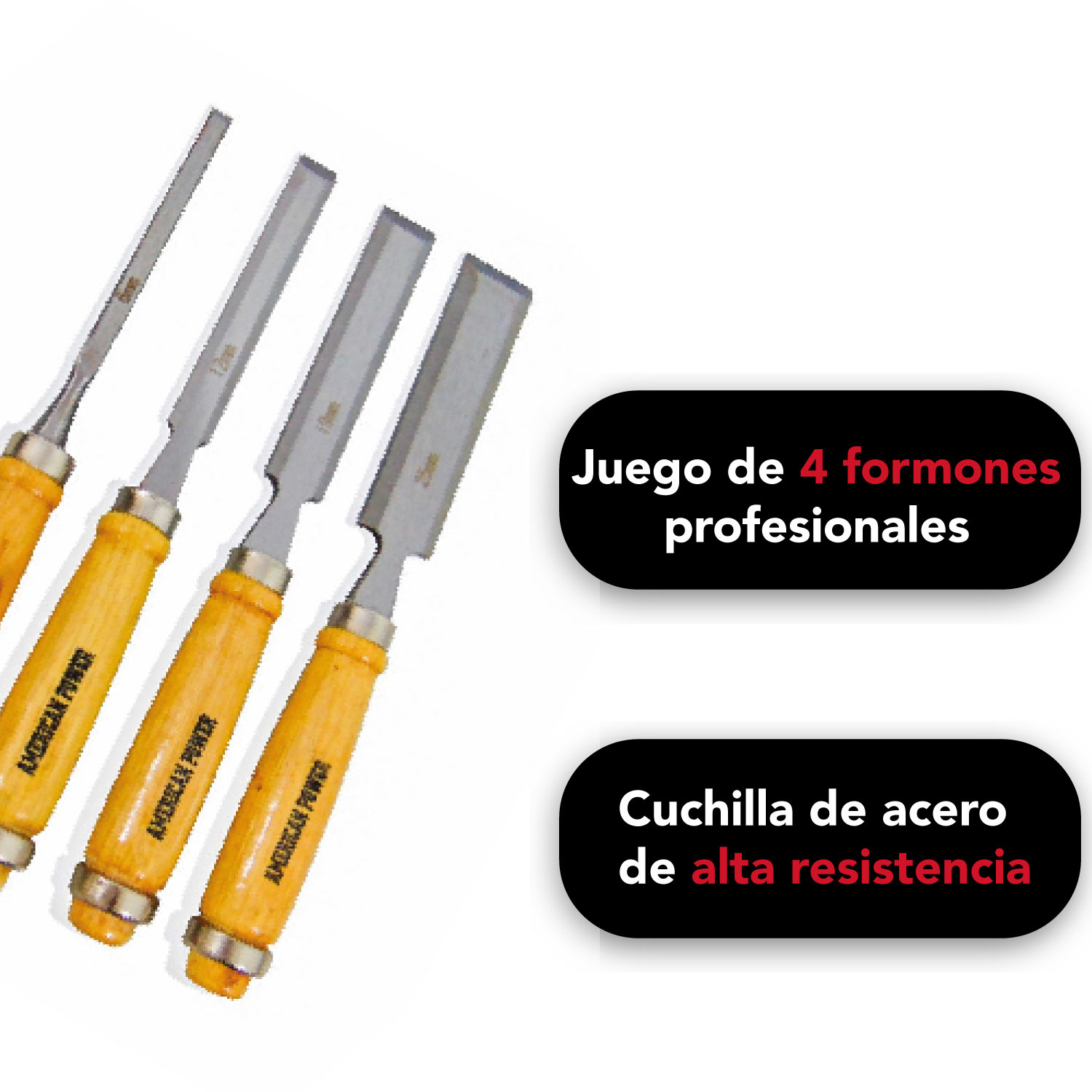 Formones Mango Madera Juego 4 Piezas Carpintero Herramienta Tallado