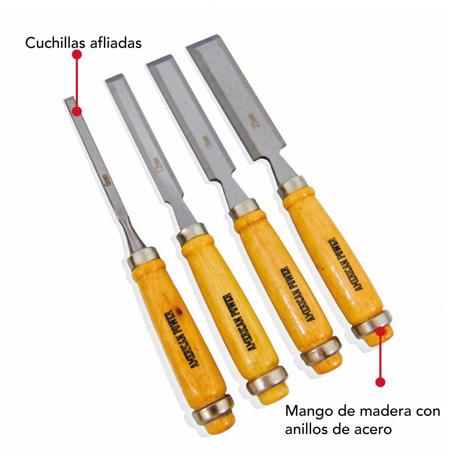 Formones Mango Madera Juego 4 Piezas Carpintero Herramienta Tallado