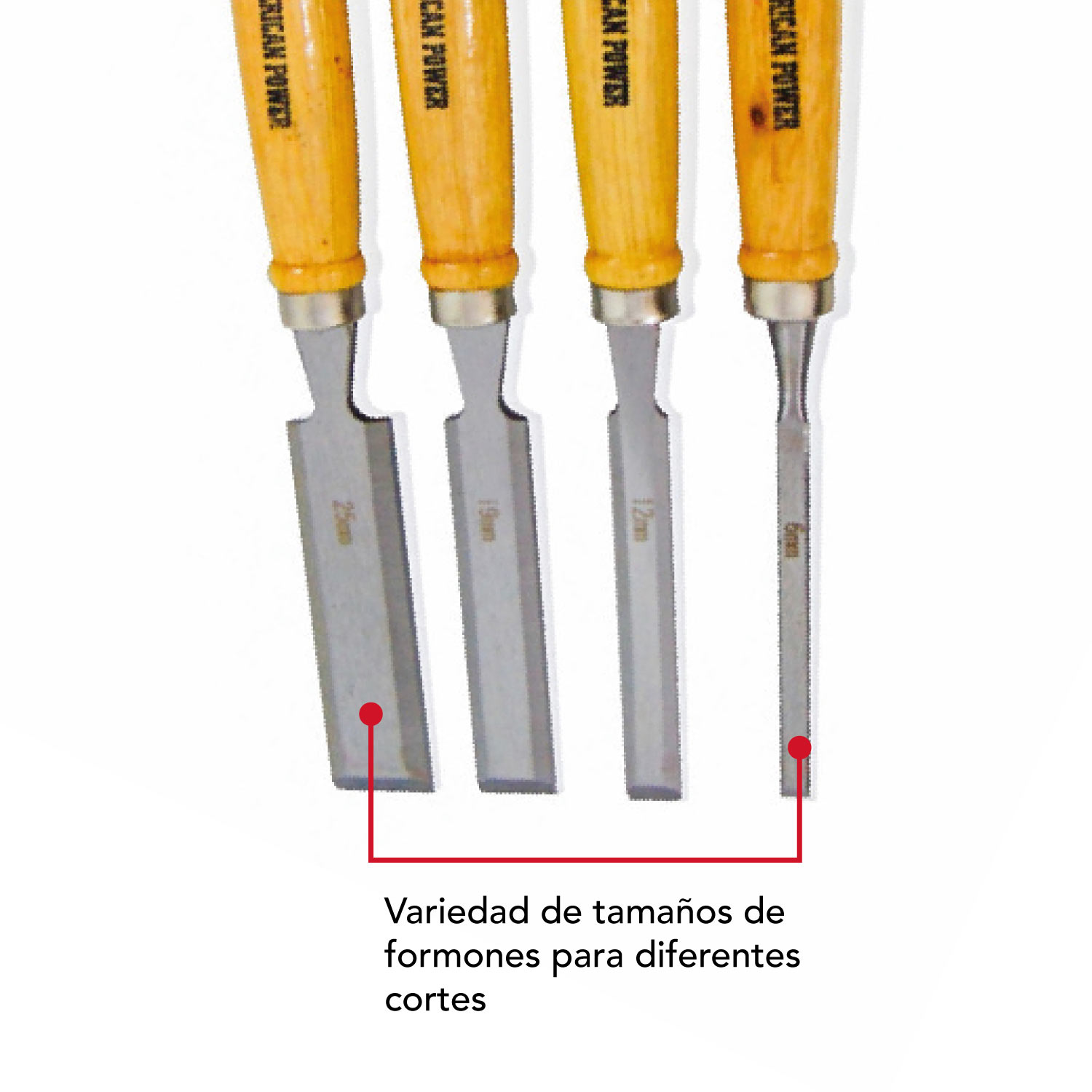 Formones Mango Madera Juego 4 Piezas Carpintero Herramienta Tallado