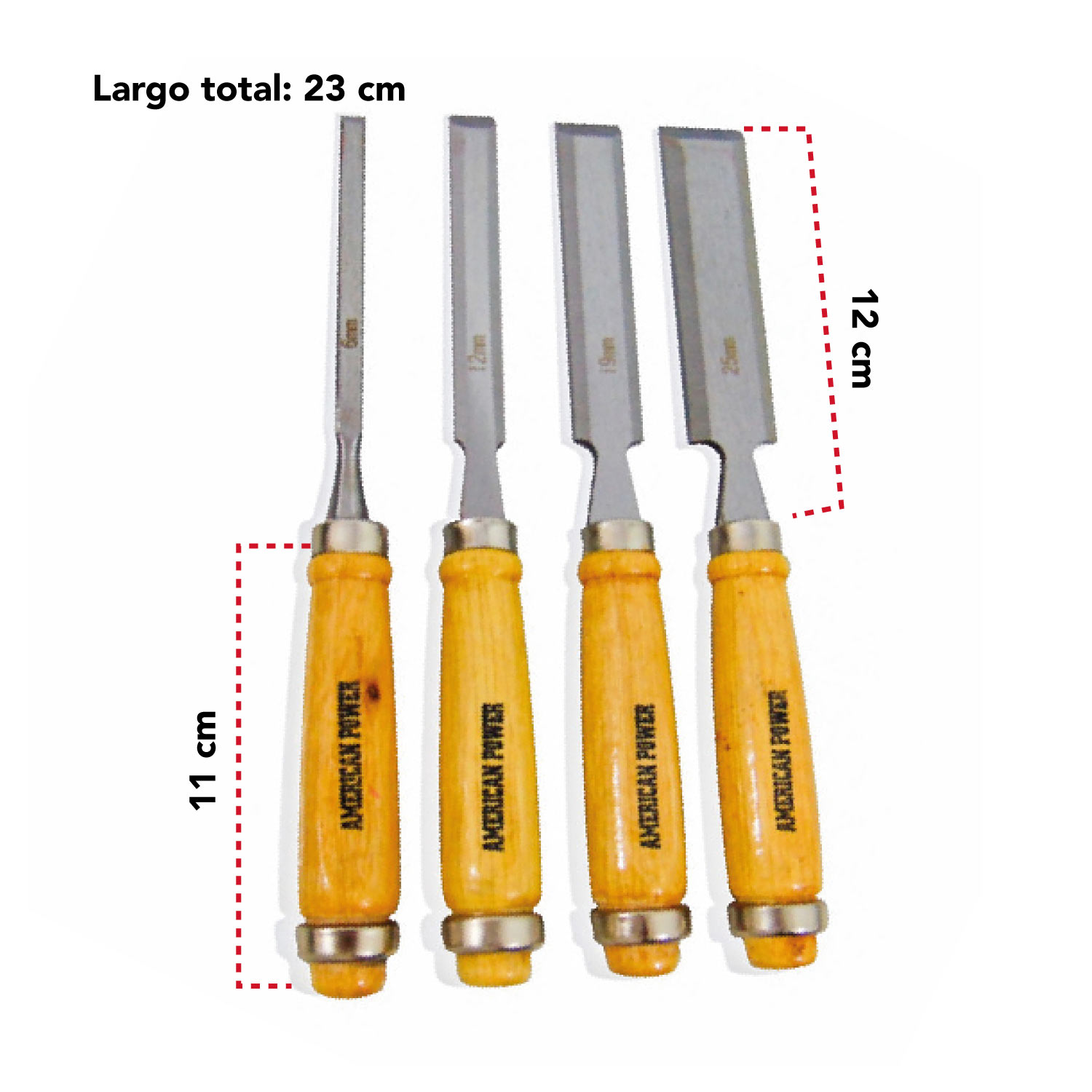 Formones Mango Madera Juego 4 Piezas Carpintero Herramienta Tallado