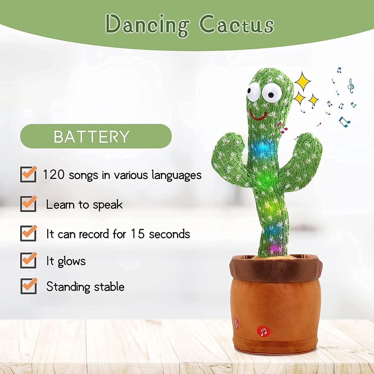 Cactus Bailarin Peluche Felpa Juguete Para Niños Recargable FUNBU