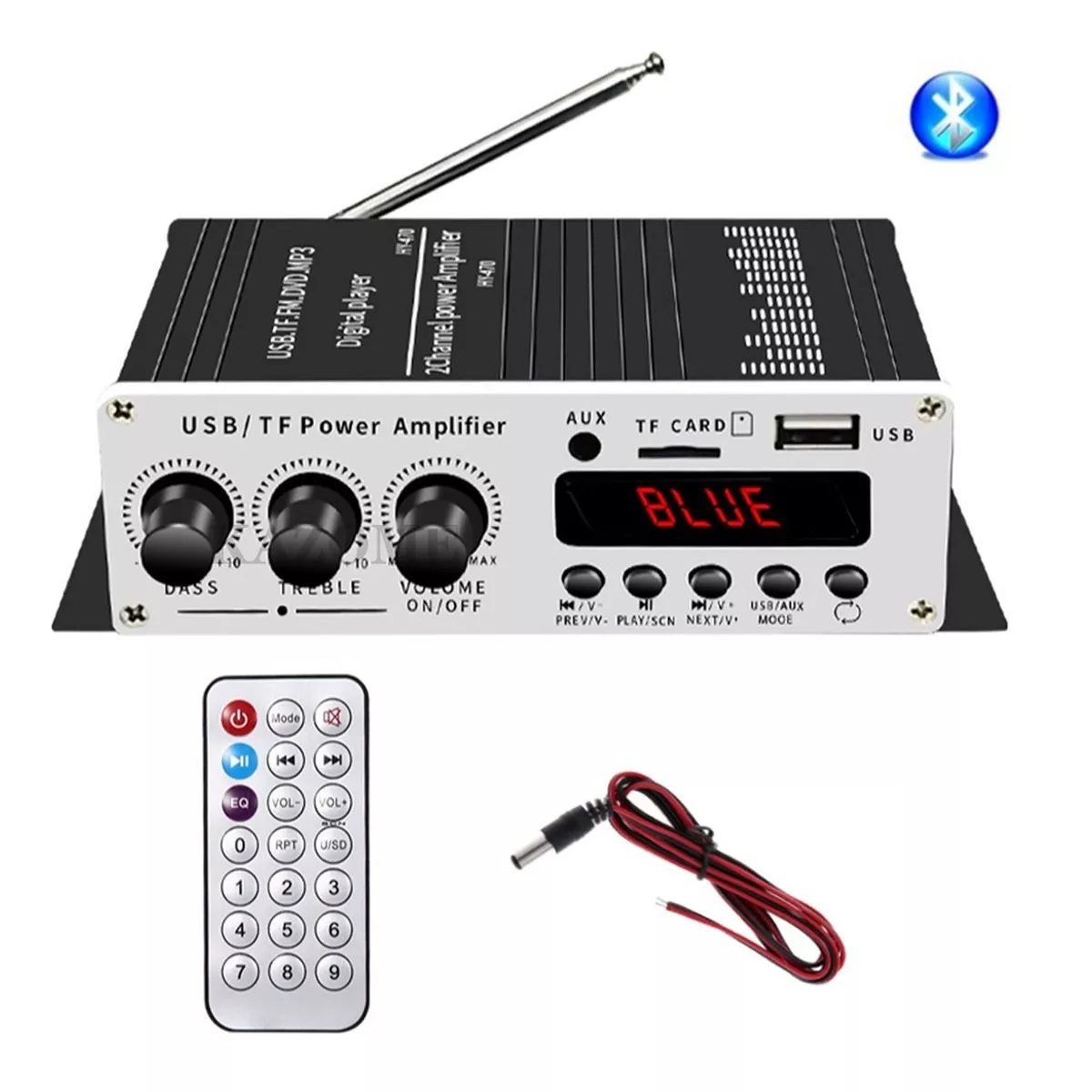 Amplificador Auto Moto Casa 12v Fm Usb Tf Bluetooth Aux Mp3