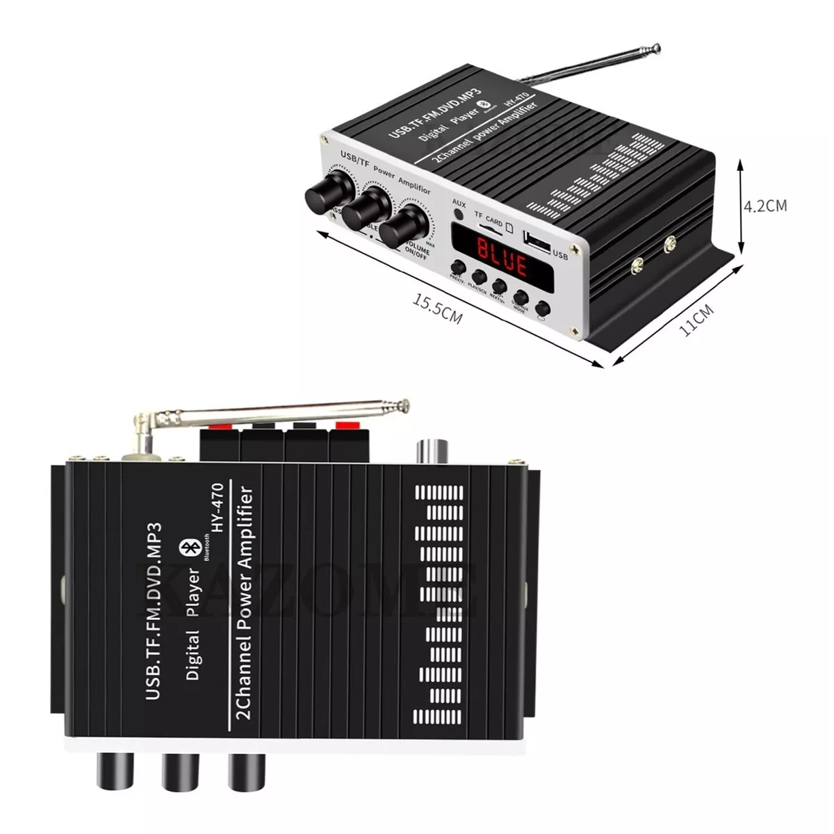 Amplificador Auto Moto Casa 12v Fm Usb Tf Bluetooth Aux Mp3