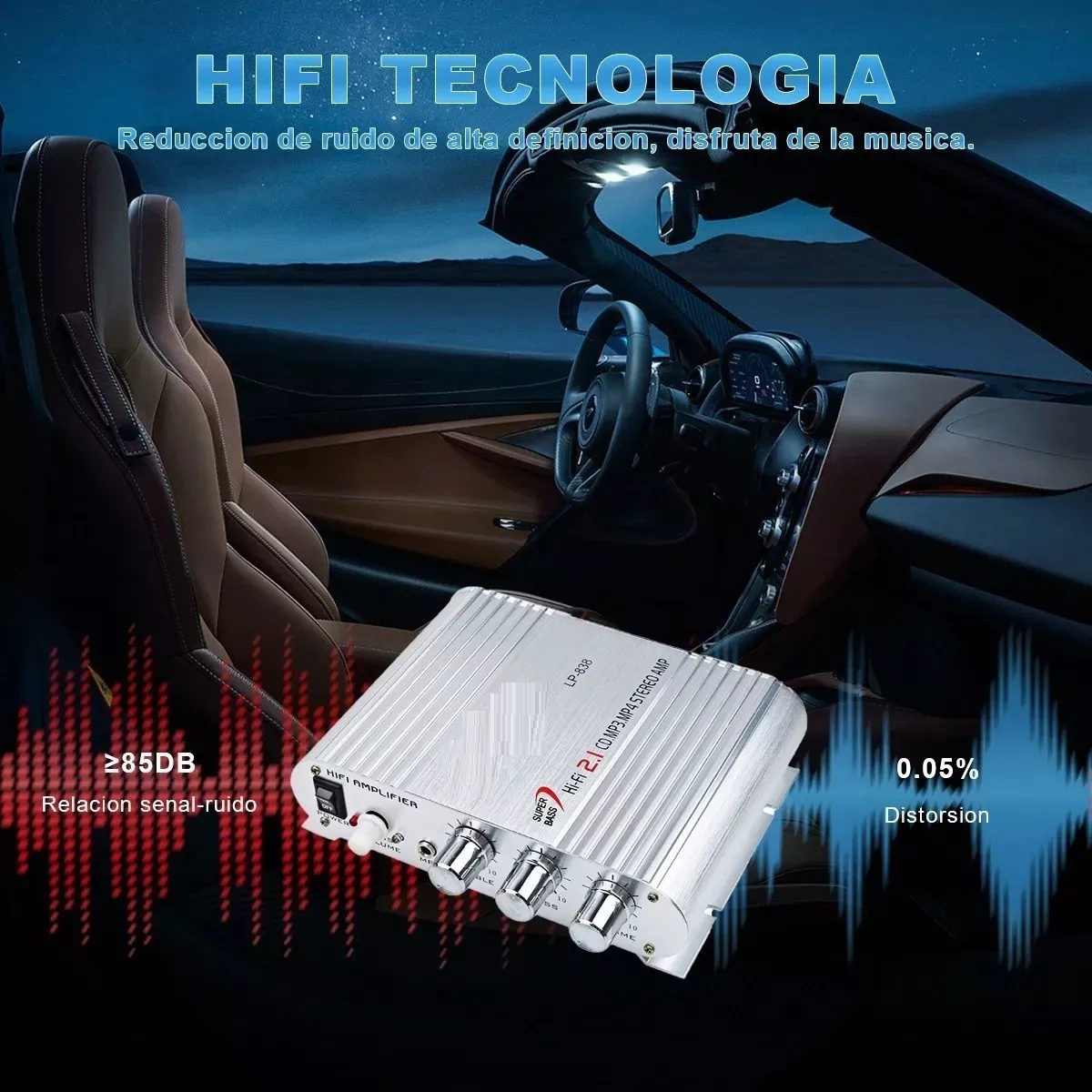 Amplificador Carro Subwoofer Rca Estereo De 2.1 Canales Hifi