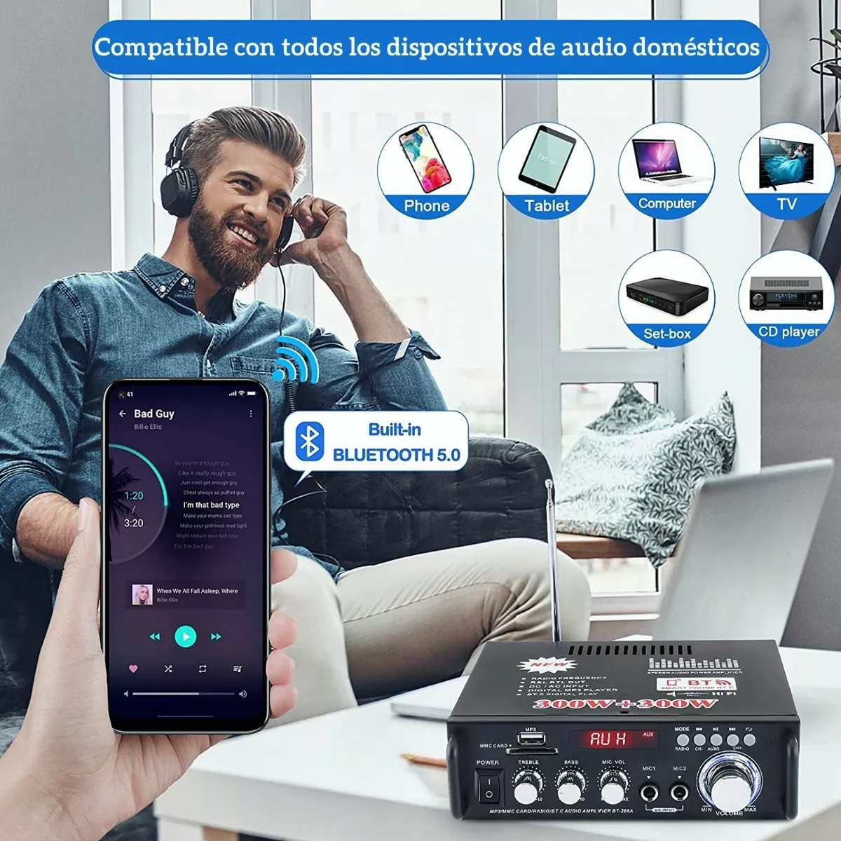 Amplificador De Audio Para Carro Bluetooth 2 Canales 600w