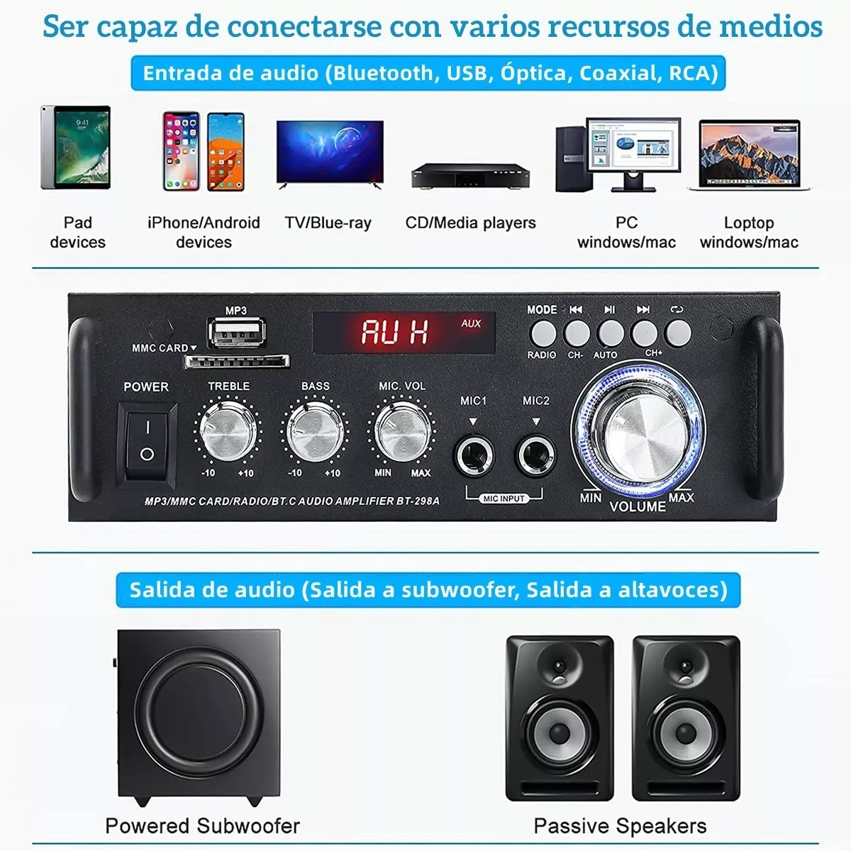 Amplificador De Audio Para Carro Bluetooth 2 Canales 600w