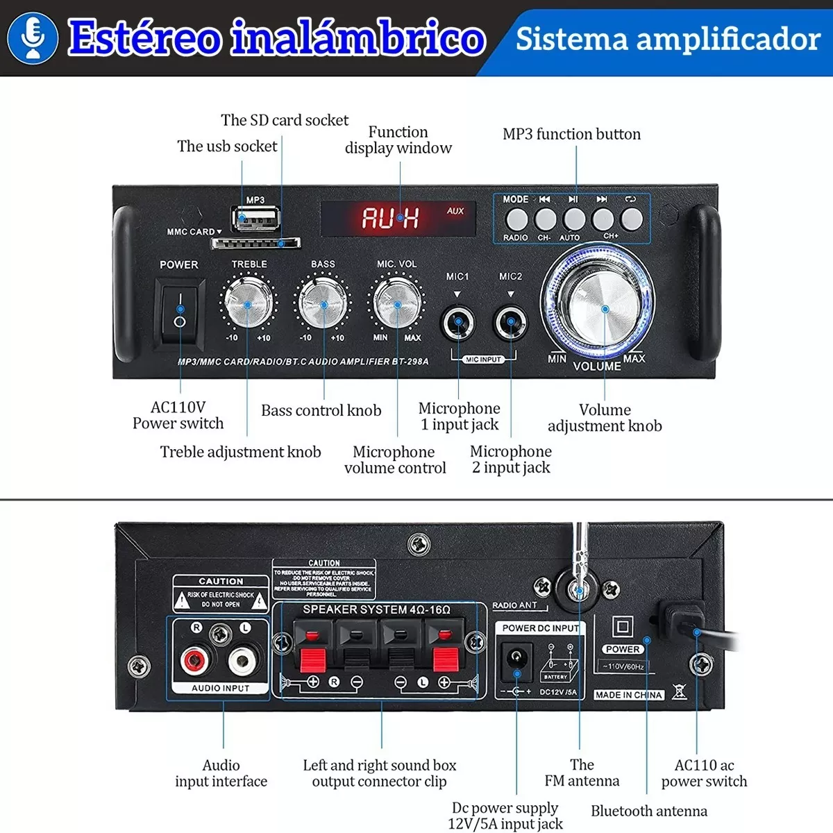 Amplificador De Audio Para Carro Bluetooth 2 Canales 600w
