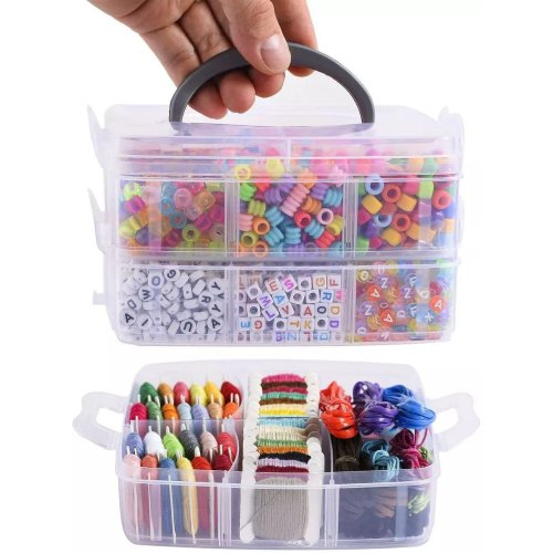Kit de pulseras para hacer cuentas, incluye hilo de bordado de 44 colores  con caja de almacenamiento organizadora de 3 niveles, más de 4900 cuentas